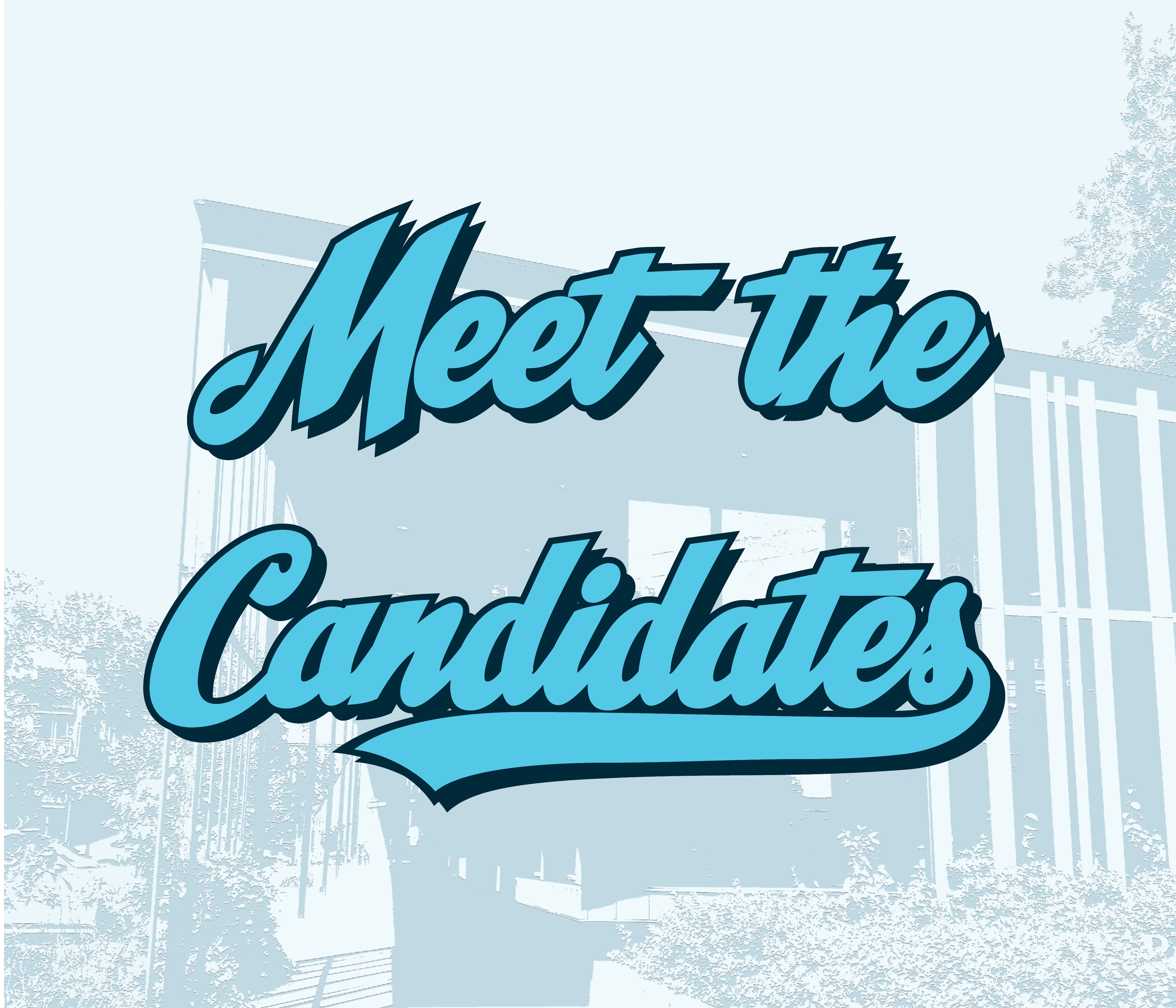 Meet the Candidates text over an image of the Ledding Library