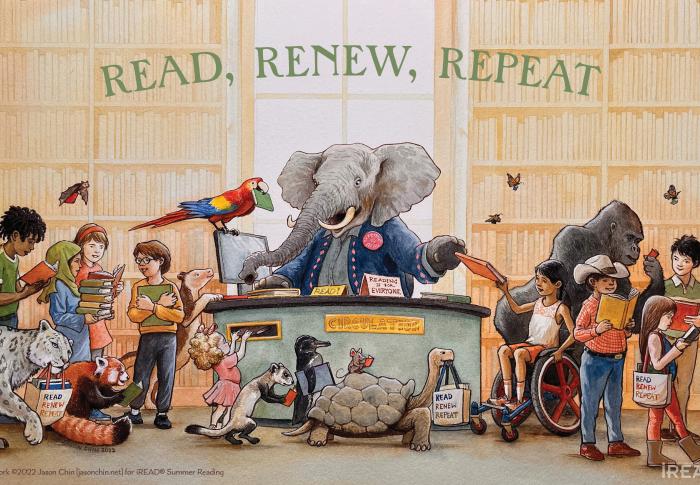 Read, Renew, Repeat summer reading poster
