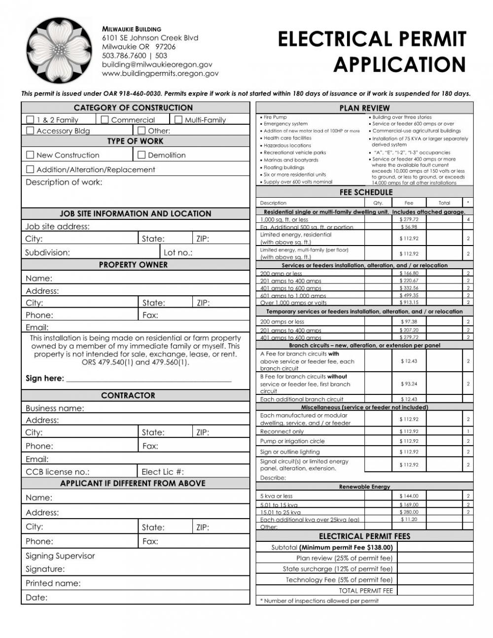 Electrical Permit | City Of Milwaukie Oregon Official Website