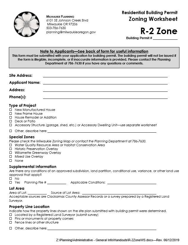 Zoning Worksheets And Required Attachments City Of Milwaukie Oregon Official Website
